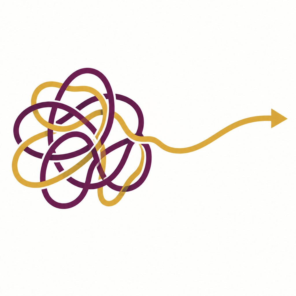 Tangled lines resolving into one clean arc