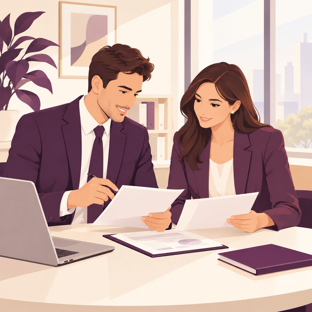 Advisers reviewing documents together