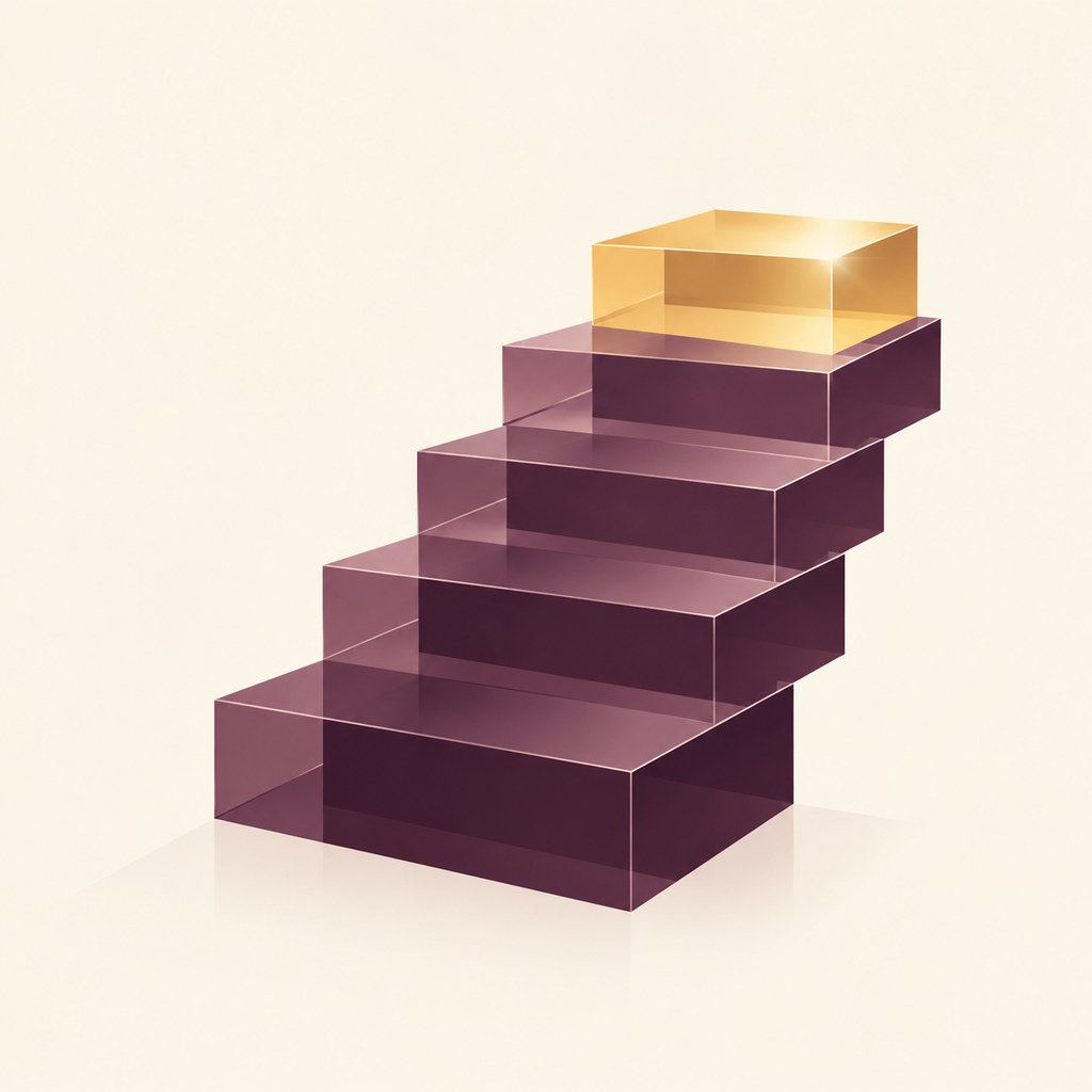 Wide steps rising block by block, one gold step at the top